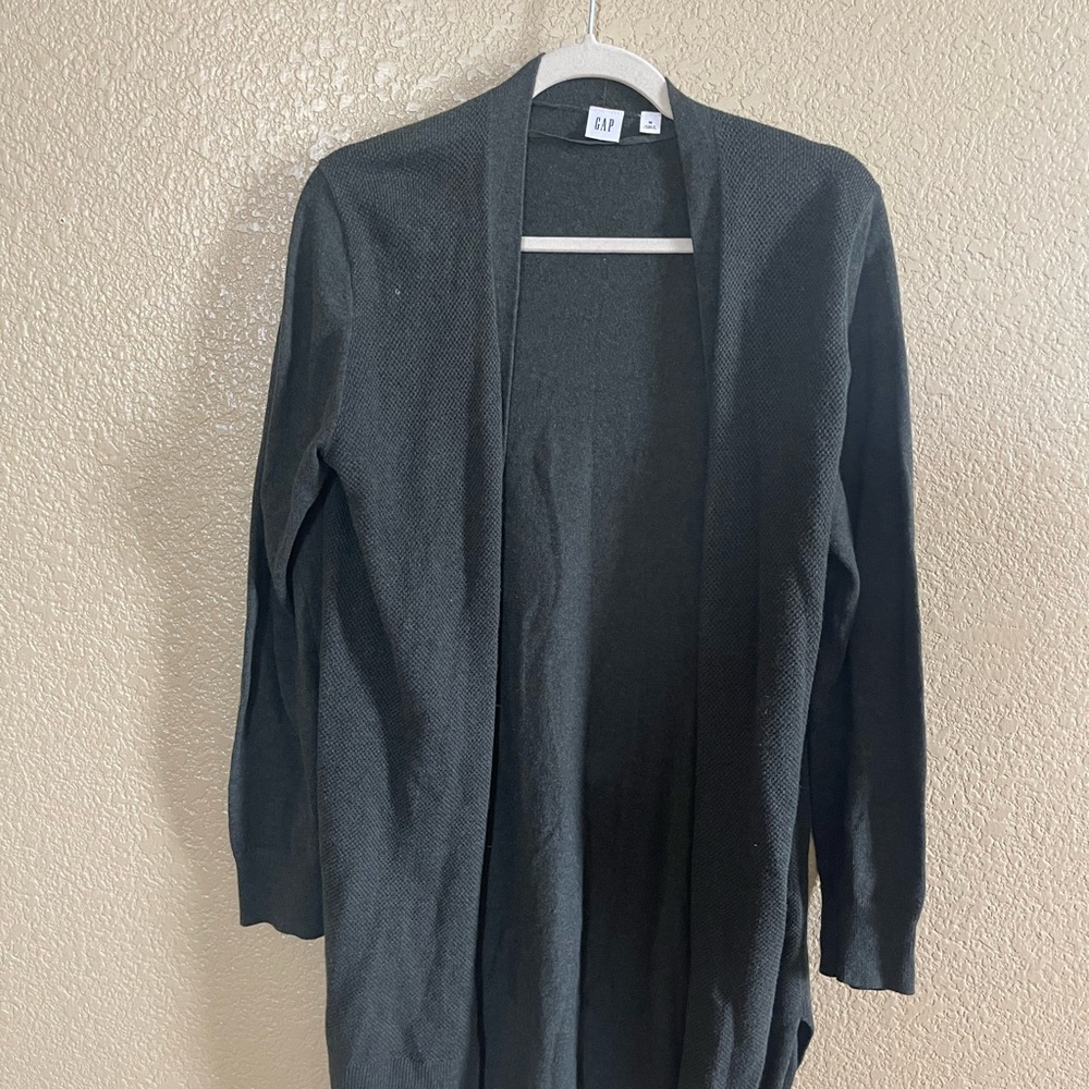 GAP Green Cardigan Sweater Open Front Long Length